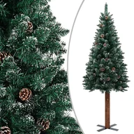 Choinki - vidaXL Smukła choinka z drewnem i śniegiem, zielona, 150 cm - miniaturka - grafika 1
