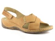 Sandały damskie - Skórzane sandały damskie ze skrzyżowanymi paskami - HELIOS Komfort 229/1, jasnobrązowe - Helios Komfort - miniaturka - grafika 1