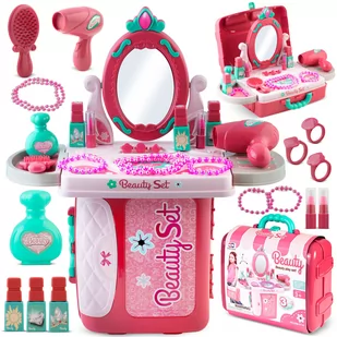 Mini toaletka dla dziewczynki walizka zestaw 3w1 różowa Ricokids - Zabawy w naśladowanie dorosłych - miniaturka - grafika 1