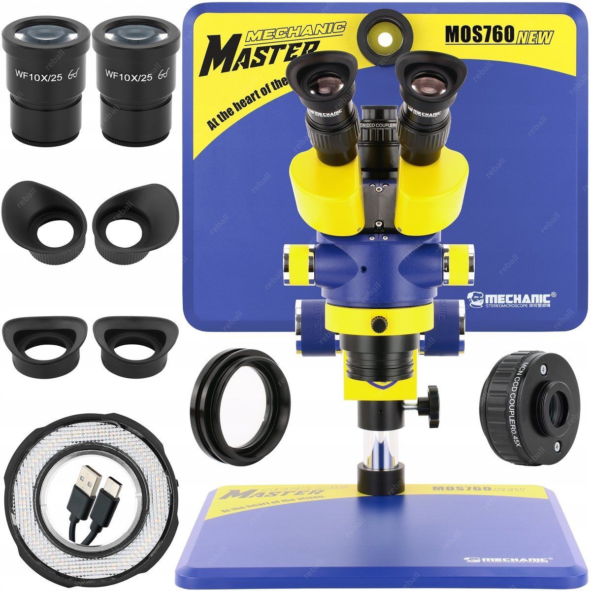 MIKROSKOP STEREOSKOPOWY TRINOKULAROWY MECHANIC MOS760-B11 7-60x + MCN 0,45x