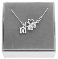 Naszyjniki - Srebrny naszyjnik koniczynka cyrkonia litera LITERKA 55cm SREBRO 925 - miniaturka - grafika 1