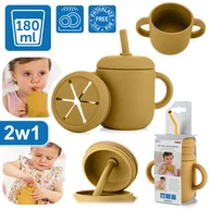Sztućce dla dzieci - Kubek silikonowy niewysypek ze słomką pokrywką na przekąski 2w1 180ml REER - miniaturka - grafika 1