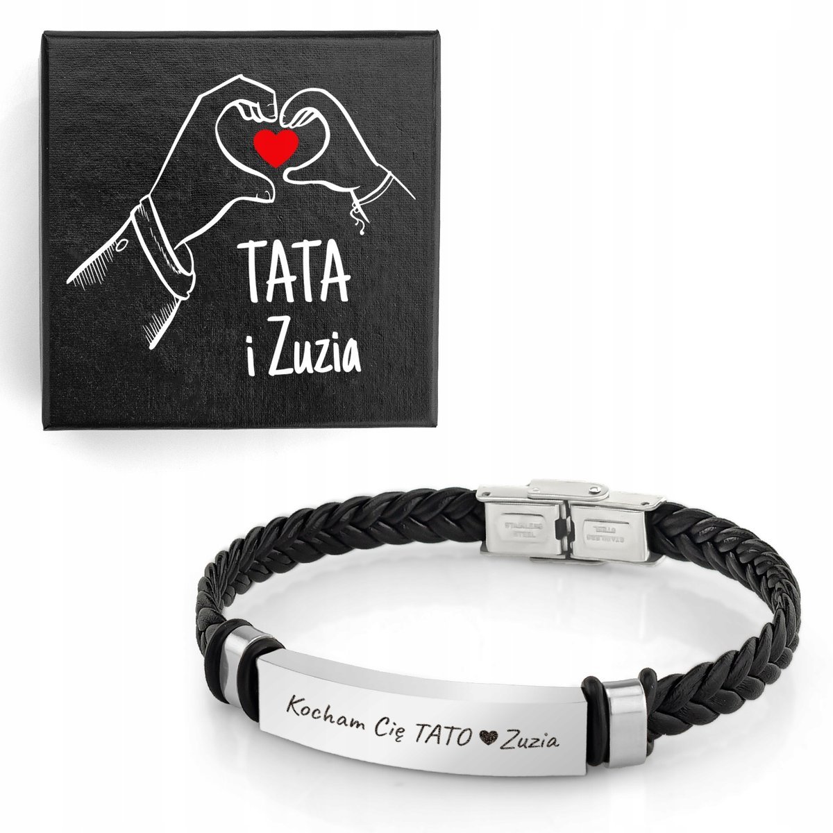Bransoletka Męska z Grawerem Skórzana Prezent na Dzień Ojca dla Taty