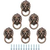 Zawiasy, okucia i inne akcesoria - Zestaw 6 uchwytów do szuflad w kolorze antycznego brązu z 6 śrubami, uchwyt w kształcie pierścienia w stylu vintage do szuflady komody lub drzwi szafk - miniaturka - grafika 1
