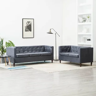 vidaXL Zestaw mebli w stylu Chesterfield, 2 szt., tkanina, szare - Komplety wypoczynkowe - miniaturka - grafika 1