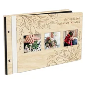 Albumy fotograficzne - Album Na Zdjęcia Z Twoimi Zdjęciami Na Pierwszej Stroni Wiązanka W Drewnianej Oprawie Z Czarnymi Kartami Z Grawerem - miniaturka - grafika 1