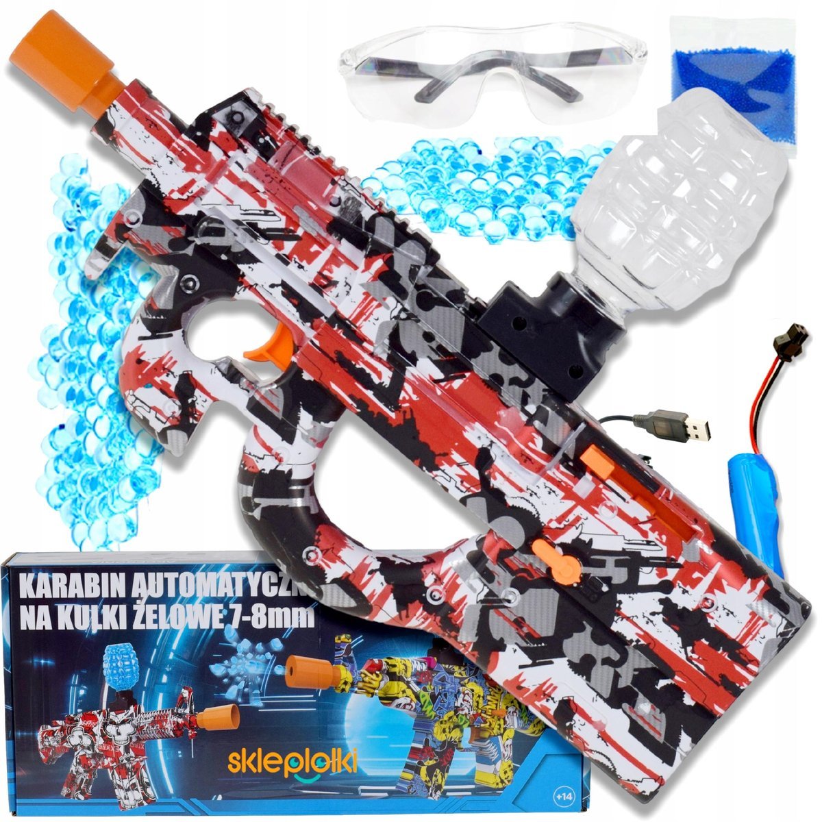 PISTOLET NA KULKI ŻELOWE WODNE AUTOMATYCZNY KARABIN DUŻY ZESTAW +AKUMULATOR