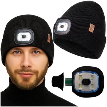 Czapka Męska Zimowa Robocza Z Latarką Led Wywijana Dwuwarstwowa Sportowa