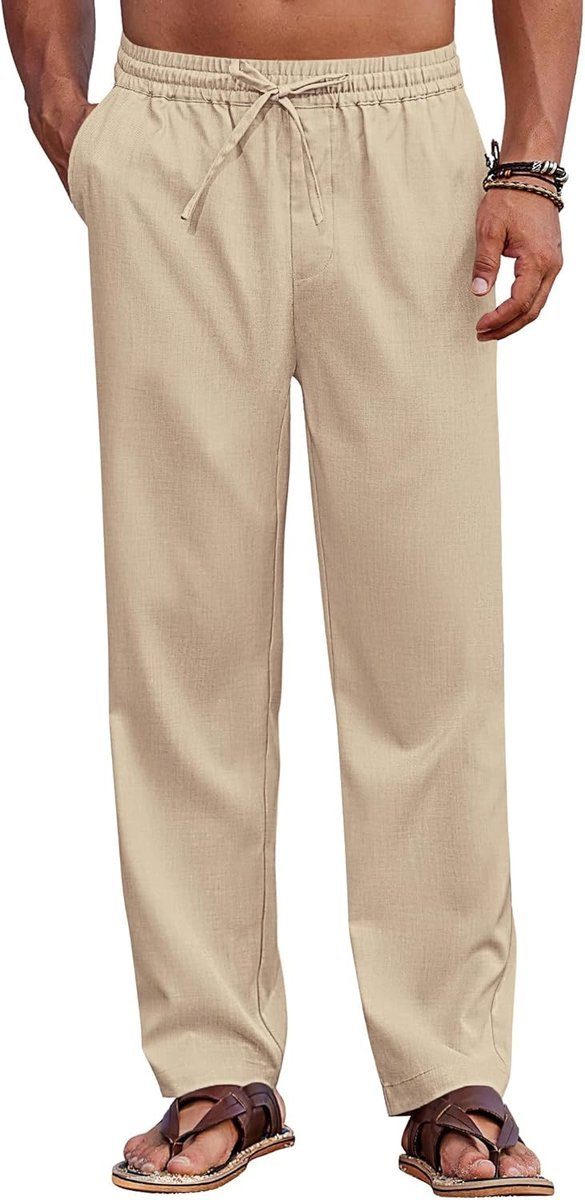 Męskie Spodnie Letnie Baggy Casualowe Regular Fit Wygodne Beżowe XXL