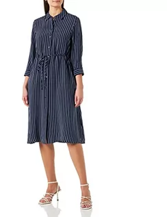 Sukienki - Tommy Hilfiger Damska sukienka koszulowa Cupro Rope St Midi, Lina Stp/granatowy (Carbon Navy) / biały, 70 - grafika 1