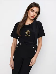 Mohito - Bawełniany czarny t-shirt z nadrukiem - czarny - Koszulki i topy damskie - miniaturka - grafika 1
