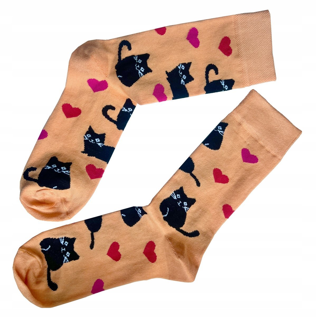 Kolorowe skarpetki z kotami w serca dla kociary 39-42 skarpety w koty