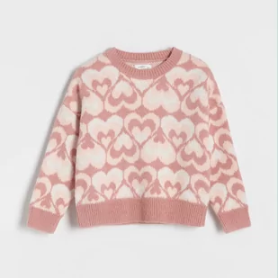 Reserved - Żakardowy sweter - Różowy - Swetry dla dziewczynek - miniaturka - grafika 1