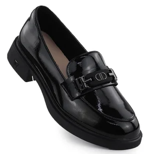 Skórzane półbuty damskie mokasyny lakierowane czarne Vinceza 39957 - Mokasyny damskie - miniaturka - grafika 1