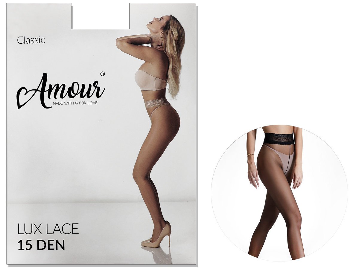 Rajstopy biodrówki z koronką w pasie na silikonie 15 den LUX LACE 2 Black