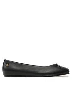 Tommy Hilfiger Baleriny Ballerina Leather Flat Bow FW0FW08359 Czarny - Baleriny - miniaturka - grafika 1