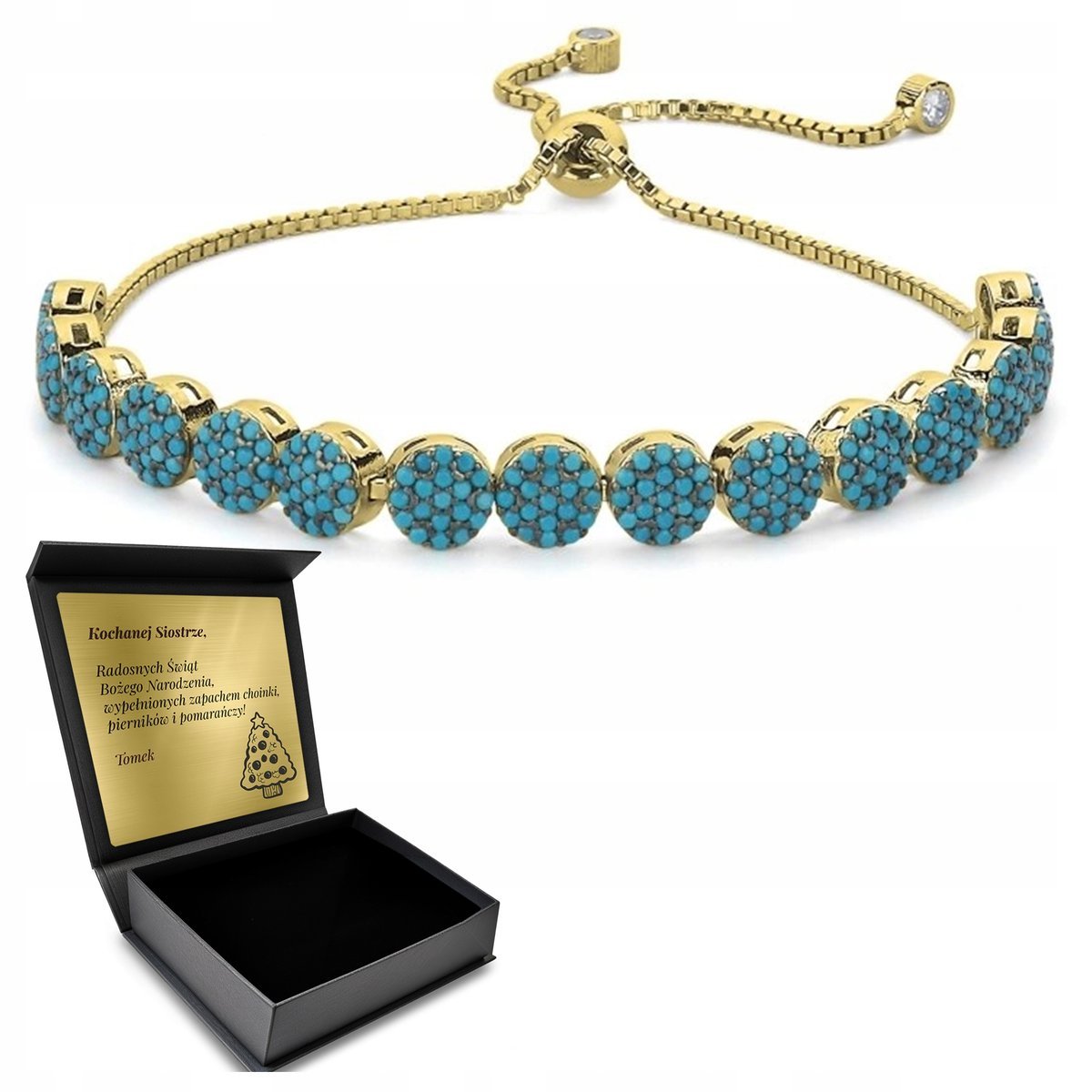 Bransoletka Srebrna Złota Kamień Turkus Mieniąca Urzekająca Grawer