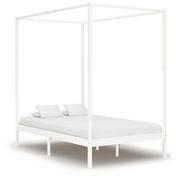 Łóżka - vidaXL Rama łóżka z baldachimem, biel, lite drewno sosnowe, 120x200 cm - miniaturka - grafika 1