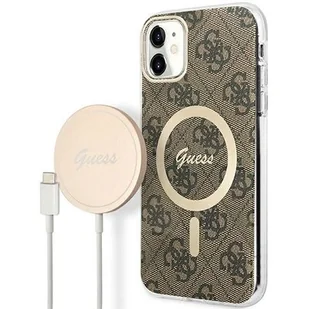 Guess Etui 4G Print do Apple iPhone 11 Brązowy + Ładowarka MagSafe - Etui i futerały do telefonów - miniaturka - grafika 1