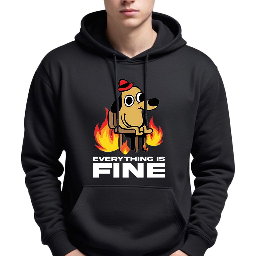 Bluza Z Kapturem Czarna EVERYTHING IS FINE Młodzieżowe Trendy Styl Wz - S