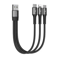 Kable USB - Joyroom Kabel USB S-01530G11 3w1 2x USB-C / Lightning 3.5A 0,15m czarny - miniaturka - grafika 1