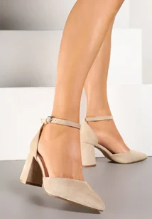 Beżowe Czółenka na Słupku z Wkładką ze Skóry Naturalnej Ulorisa - Czółenka - miniaturka - grafika 1