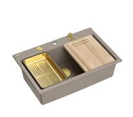 Zlewozmywaki - Quadron MARC 110 HQM7650U4_PVDG1 Granitowy Soft taupe/Złoty - miniaturka - grafika 1