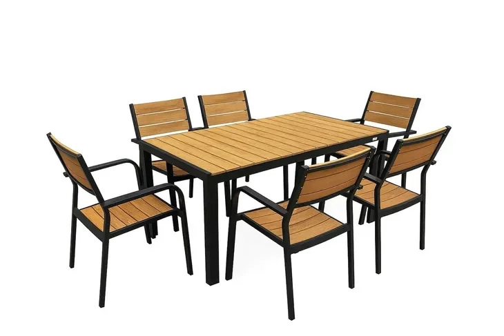 Meble Ogrodowe Stół 6+1 Kompozyt Deska Wood Brąz 80 Cm X 156 Cm X 74 Cm