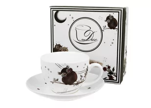 Filiżanka do kawy i herbaty porcelanowa ze spodkiem DUO CHARMING OWLS 240 ml - Filiżanki - miniaturka - grafika 1