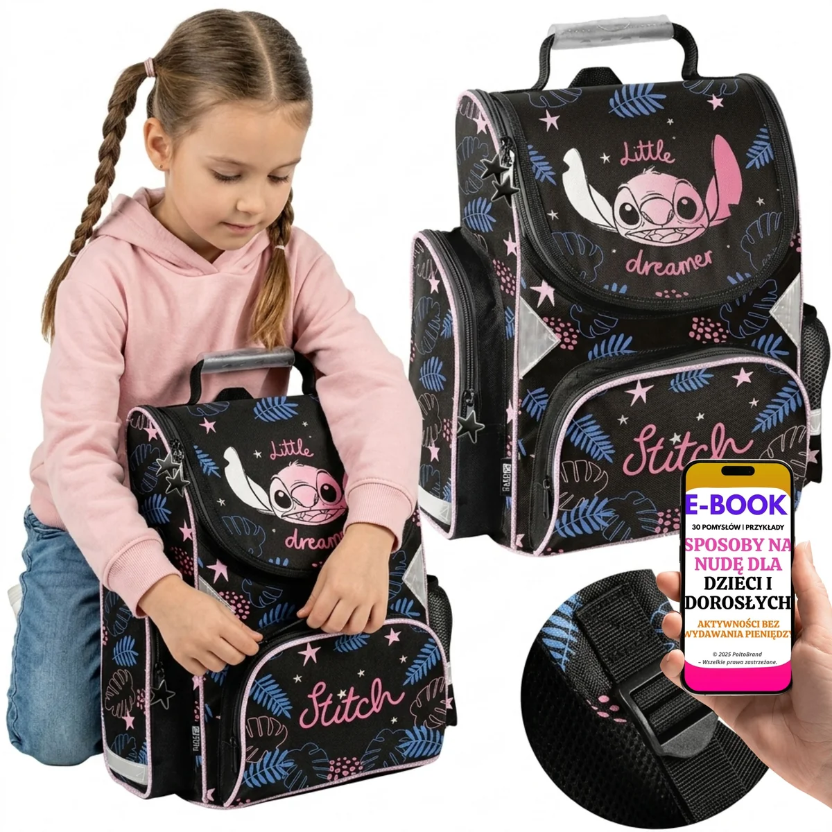 Plecak na Prezent dla Dziewczynki Motyw Stitch Czarny Ergonomiczny Tornister + E-BOOK-3
