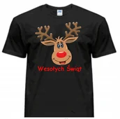 Koszulki i topy damskie - KOSZULKA CZARNA ŚWIĄTECZNA MIKOŁAJA RENIFER XL - miniaturka - grafika 1
