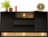 Komody - MEGSTYL KOMODA 160CM Z WSTAWKĄ DĄB WOTAN - VISION 2 Czarny - Wotan mat - Czarny połysk - miniaturka - grafika 1