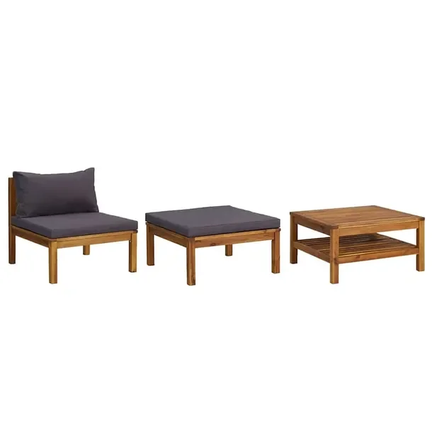Zestaw mebli ogrodowych z akacji, ciemnoszare poduszki, wymiary: 65x65x35 c