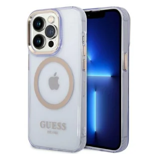 Guess Etui do iPhone 14 Pro Max 6,7" purpurowy/purple hard case Gold Outline Translucent MagSafe - Etui i futerały do telefonów - miniaturka - grafika 1
