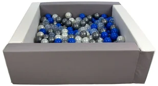 Kwadratowy suchy basen z ekoskóry z 300 piłeczkami (biały, szary/perłowy, transparentny, niebieski, srebrny) - Suche baseny - miniaturka - grafika 1
