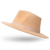 Czapki męskie - KAPELUSZ FILCOWY MĘSKI DAMSKI Z OZDOBNYM PASKIEM TAŚMĄ NA FILCU KLASYCZNY - KPL-FLC-PSK-BEZ - miniaturka - grafika 1