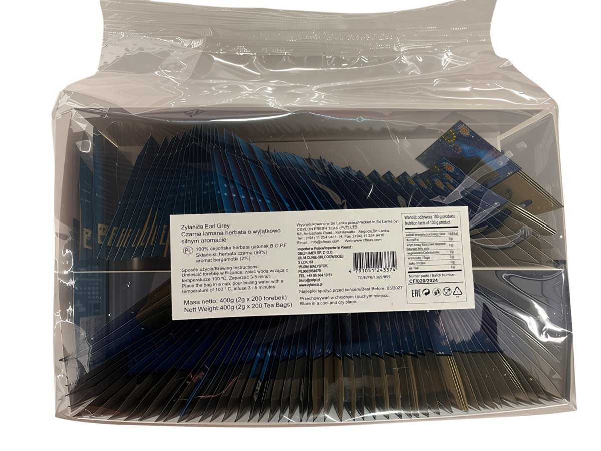 Czarna Herbata Cejlońska Ekspresowa Zylanica Earl Grey 200 torebek