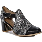 Czółenka - Maciejka Czółenka Damskie Na Słupku Skórzane Czarno Beżowe-36 - MACIEJKA - miniaturka - grafika 1