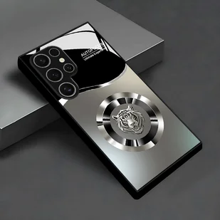 TEMU Wzór wzorca w kolorze szarego-srebrnego gradientu z białym tygrysem na głowie, logo dla etui na telefon z szkła, kompatybilne z Samsung Galaxy - Etui i futerały do telefonów - miniaturka - grafika 1