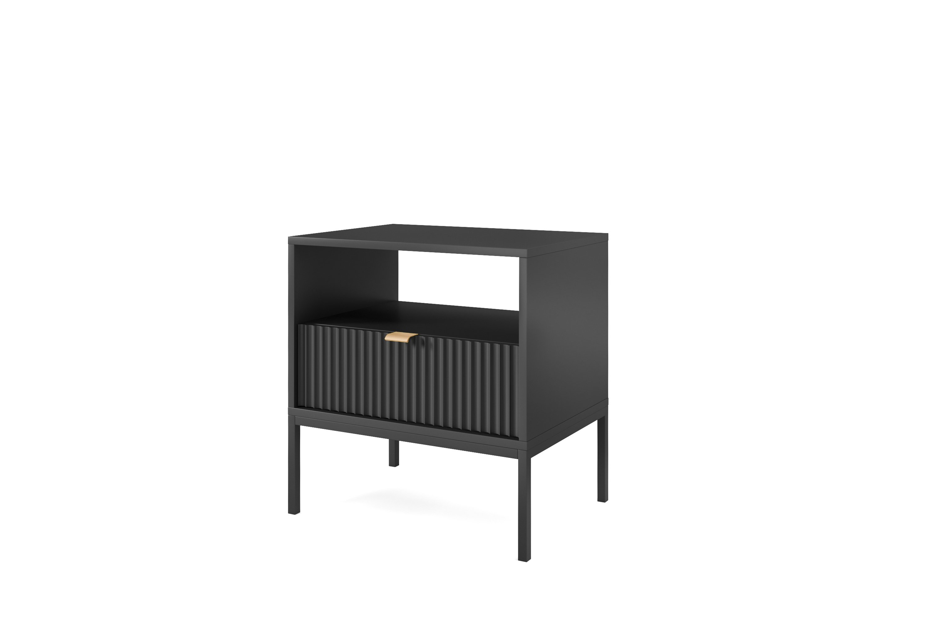 Szafka nocna: dwie szuflady, kolor: czarny, kolor ramy: czarny Wymiary mebla: szer. 54 cm, wys. 56 cm, gł. 39 cm