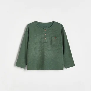 Reserved - Strukturalny longsleeve henley - zielony - Bluzki dla niemowląt - miniaturka - grafika 1