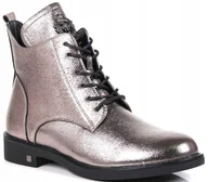 Botki damskie - BRĄZOW BOTKI Z PSZCZÓŁKĄ NA PŁASKIEJ PODESZWIE ELEGANCKIE ZAMEK 5 - miniaturka - grafika 1