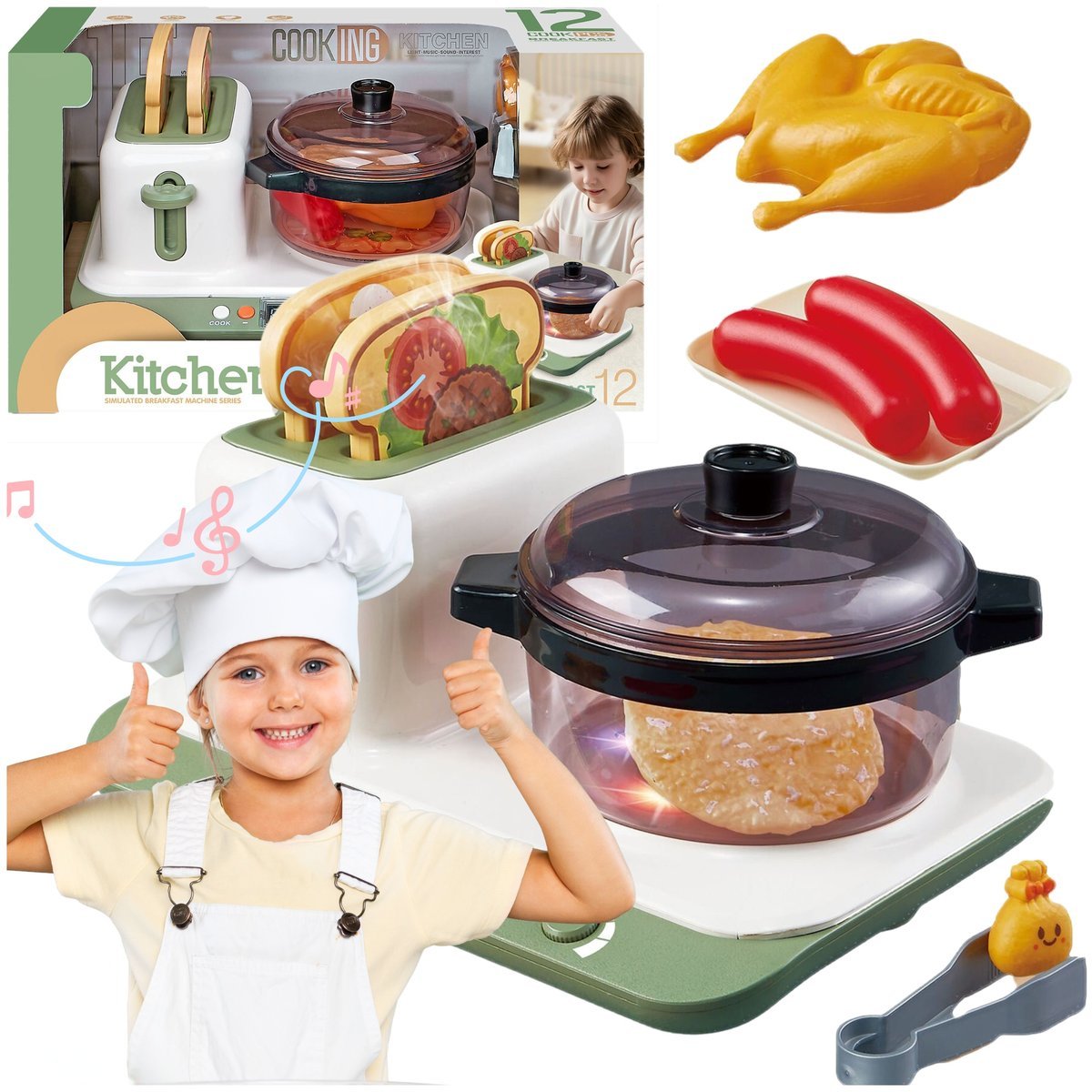 ZESTAW KUCHENNY DLA DZIECI GARNEK TOSTER AGD 12 EL KUCHENKA ELEKTRYCZNA 3+