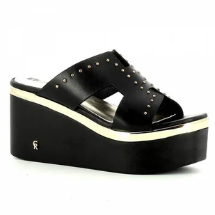 Czarne klapki skórzane na koturnie CARINII - Carinii - Klapki i japonki damskie - miniaturka - grafika 1