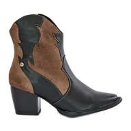 Botki damskie - Skórzane Botki Kowbojki Na Słupku Maciejka 06694-02 Brązowe - miniaturka - grafika 1