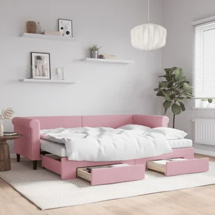 vidaXL Sofa rozsuwana z szufladami, różowa, 80x200 cm, aksamit - Sofy i kanapy - miniaturka - grafika 1