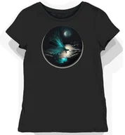 Koszulki i topy damskie - Koszulka damska czarna z nadrukiem turkusowego motyla XS - miniaturka - grafika 1