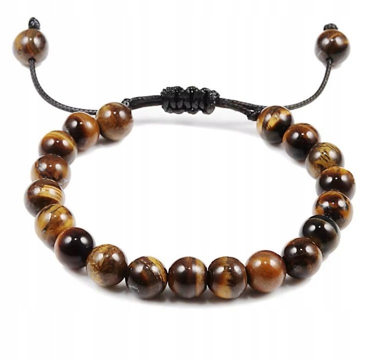 PIĘKNA BRANSOLETKA, NATURALNY KAMIEŃ - TYGRYSIE OKO 8MM, OBWÓD 16-26 CM