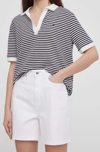 Tommy Hilfiger szorty jeansowe damskie kolor biały gładkie high waist - Spodenki damskie - miniaturka - grafika 1