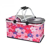Torby i wózki na zakupy - Kosz termiczny piknikowy 30L, plażowy, składany z uchwytami różowe kwiatki Be-active.pl - miniaturka - grafika 1